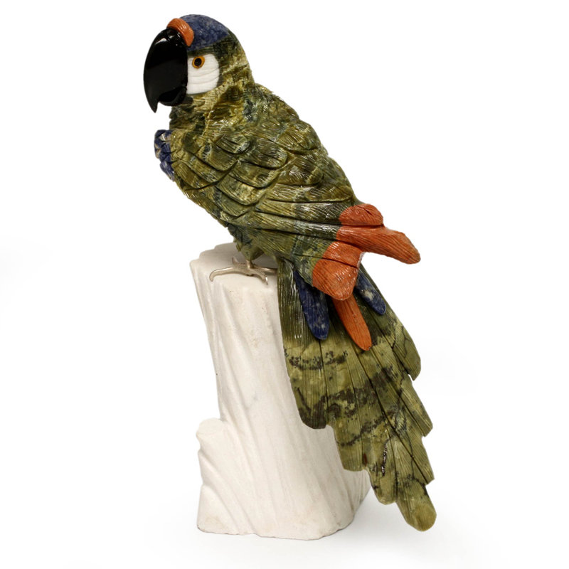 Sculpture Fontenot Jungle Cockatoo Serpentine et calcite