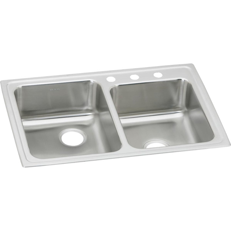 Lustertone 33" L x 22" W Double Basin Drop-In Kitchen Sink, 3 hole
