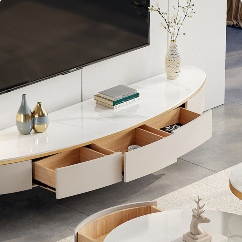 Meuble télé moderne et simple de style crème, Doré / Blanc cassé