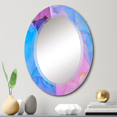 Rose et mauve abstrait Art liquide IV - Miroir mural moderne ovale