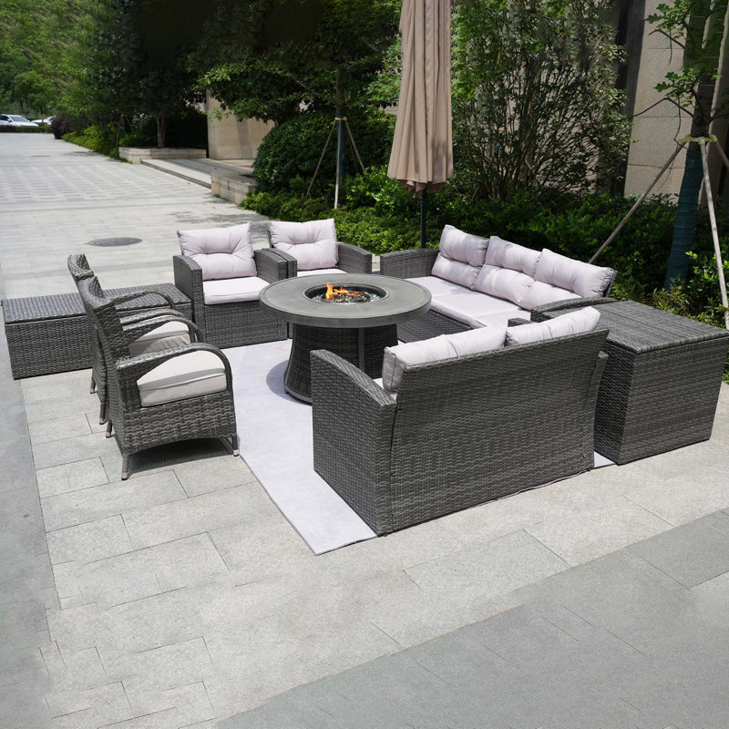 9 - Person Patio Conversation Set with Cushions, Gray