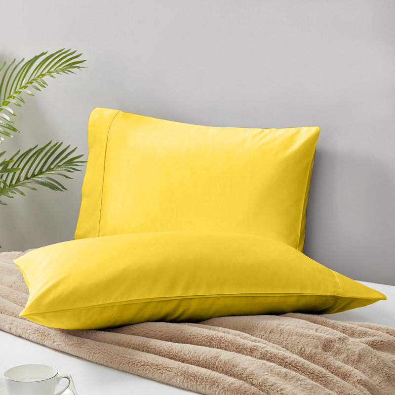 Ensemble de 2 taies d'oreiller 100% coton Bryndee, Taies d'oreiller pour grand lit, Jaune