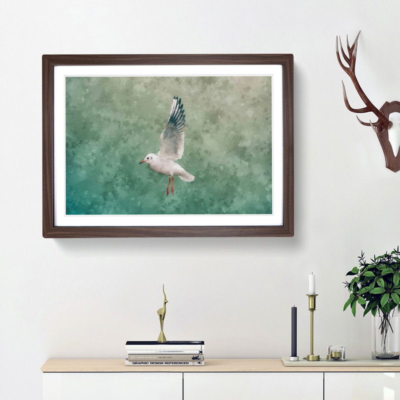 Seagull - Picture Frame Painting Print, 33cm H x 45cm W x 2cm D, Walnut Framed