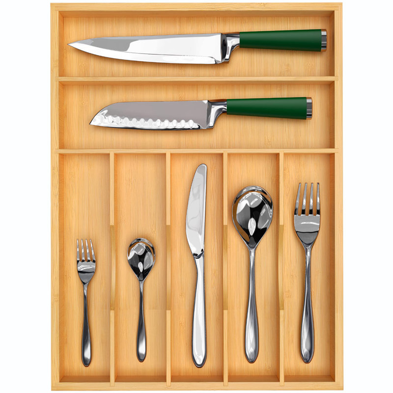 Organisateur de tiroir de cuisine en bambou Arayeli Luxury - 7 pièces, blanc, Beige