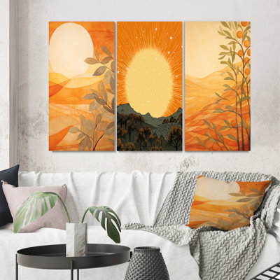 «Golden Sunset Glow Over Orange Meadows Peinture» - 3 pièces sur