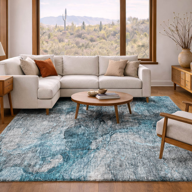 Tapis à poil long de qualité supérieure lavable à la machine ADS689, Teal, 3' x 5'