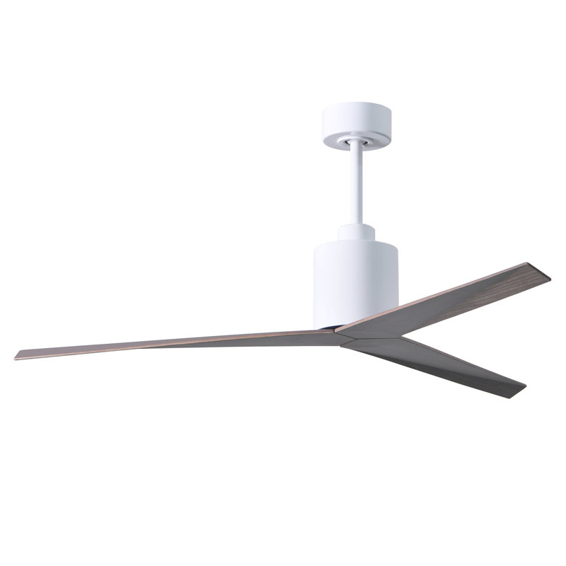 Eliza Outdoor Downrod Ceiling Fan, Gloss White, Old Oak Tone