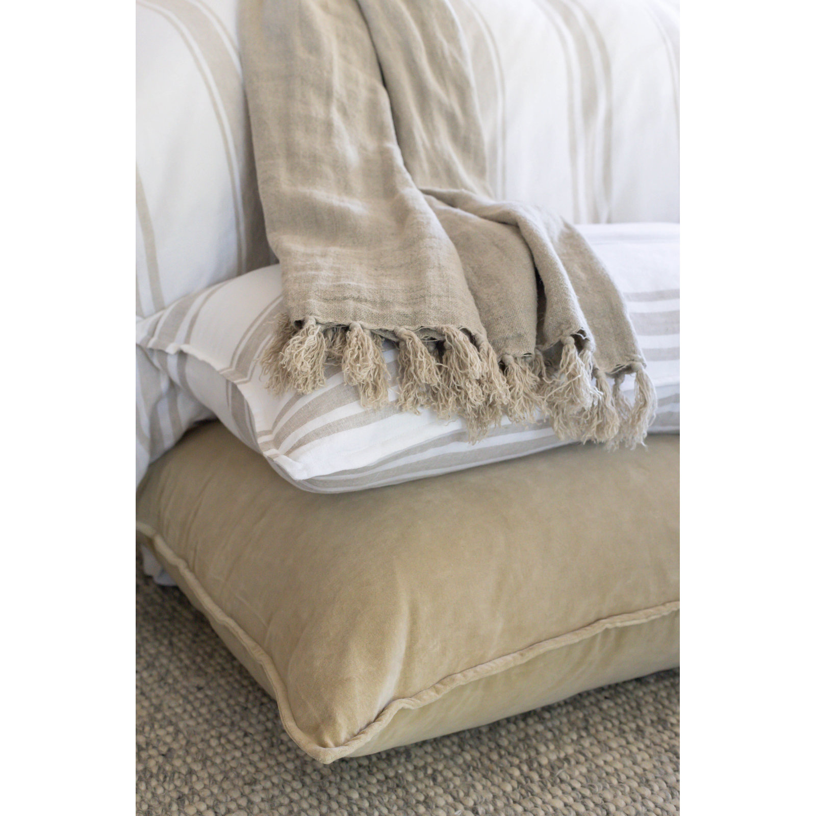 Montauk Linen Hand Woven Throw Blanket, Natural, 90" W x 90" L