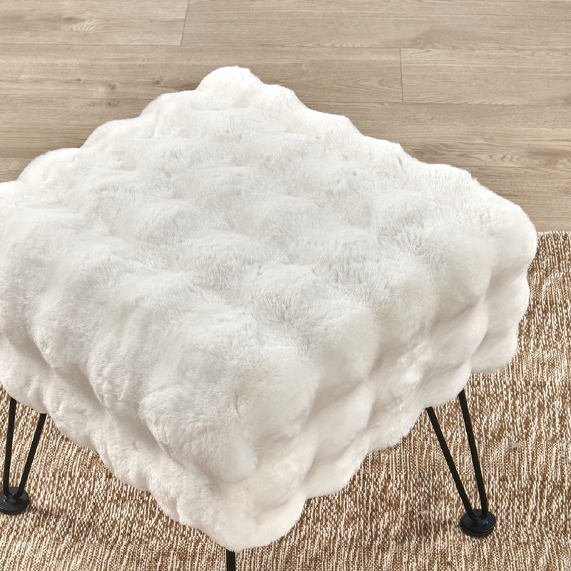 43.2cm Wide Rectangle Solid Colour Standard Ottoman, White Faux Fur