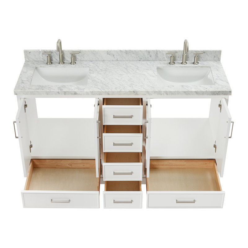 Meuble-lavabo double avec plateau Abshire 61, Blanc