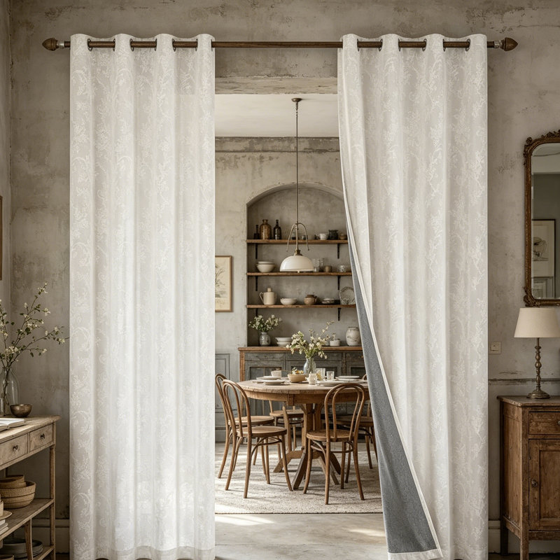 Elegant Beige Floral Jacquard Blackout Curtains - Room Darkening & Insulated 132x213 cm (2 Panels)