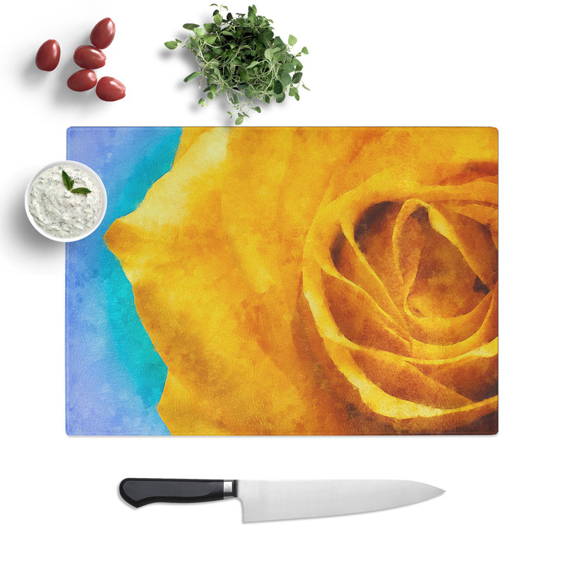 Tempered Glass a Rose Painting Chopping Board, 28.5 cm x 39 cm