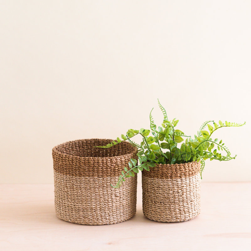 Cylinder Tabletop Basket, nested set of 2, Brown