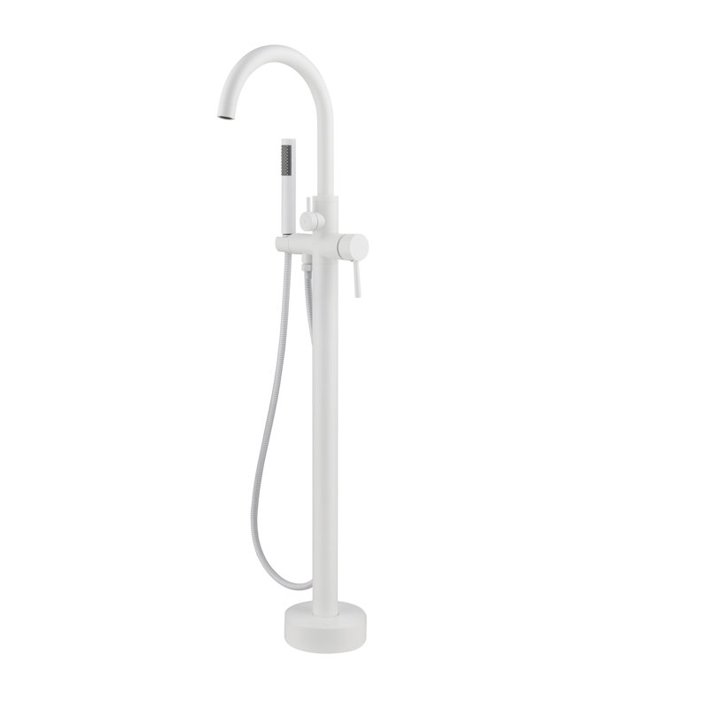 Floor Mount Freestanding Bathtub Filler Faucet with Handheld Shower, Matte White