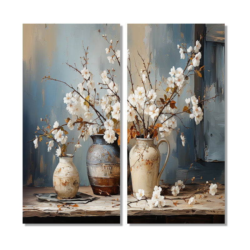 Art mural de poterie et de fleurs nature morte I - grands arbres, H 40 po x l 40 po, Toile tendue, Ne s’applique pas
