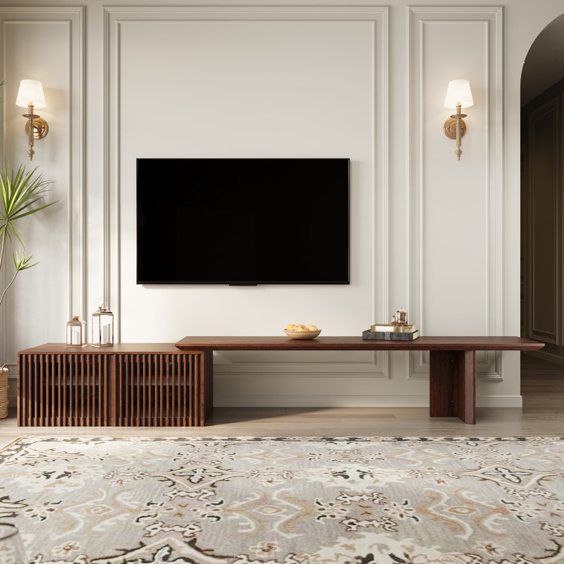Jarisa 110.24'' W Storage Credenza， Retracted Extendable TV Stand -Wood TV Console Media Cabinet with Storage, Brown