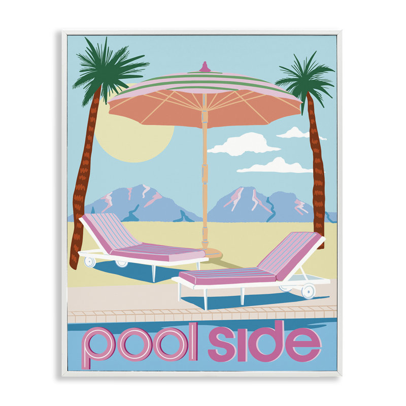  Art giclée sur le bord de la piscine Preppy, H 30 po x l 24 po, Estampe numérique encadrée blanc bord de mer
