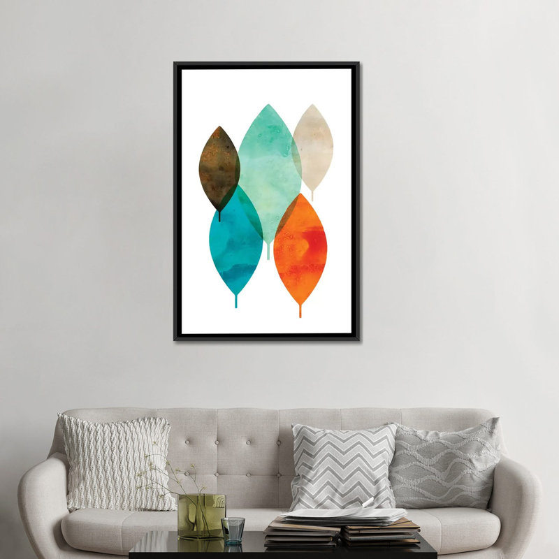 « mod leaves i », impression sur toile, H 26 po x l 18 po x P 1,5 po, Toile avec cadre noir, Pas de tapis