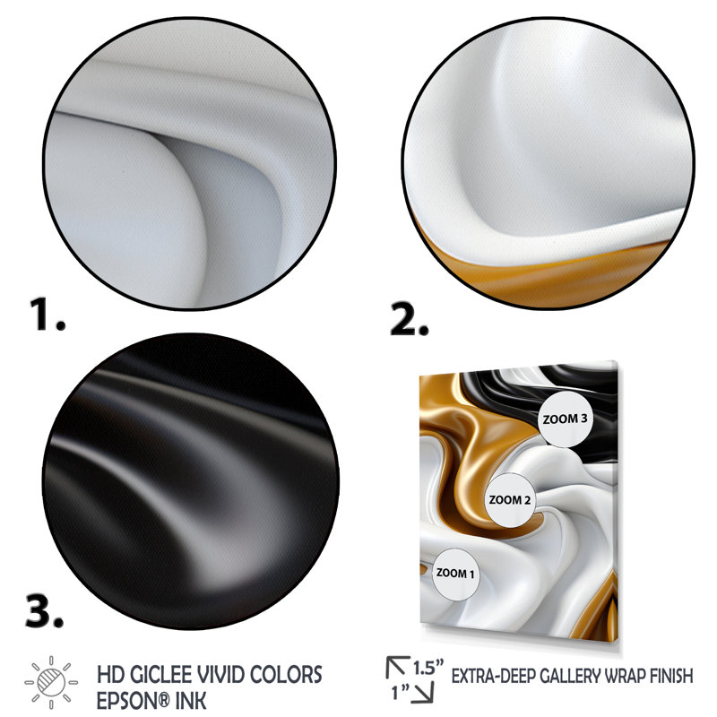 Liquid Minimal Abstract in Black Yellow White - Print, 32" H x 24" W x 1" D, Wrapped Canvas