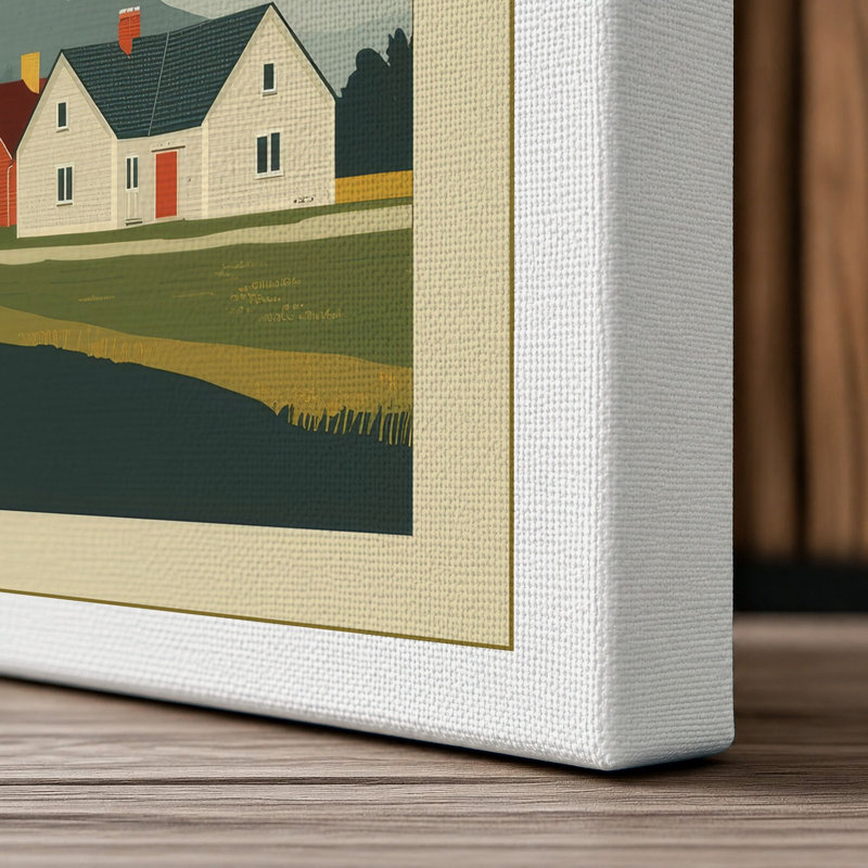 Houses and Mountains Scandinavian - Wrapped Canvas, 36x24 - 91.4 x 61.0 cm, White Border