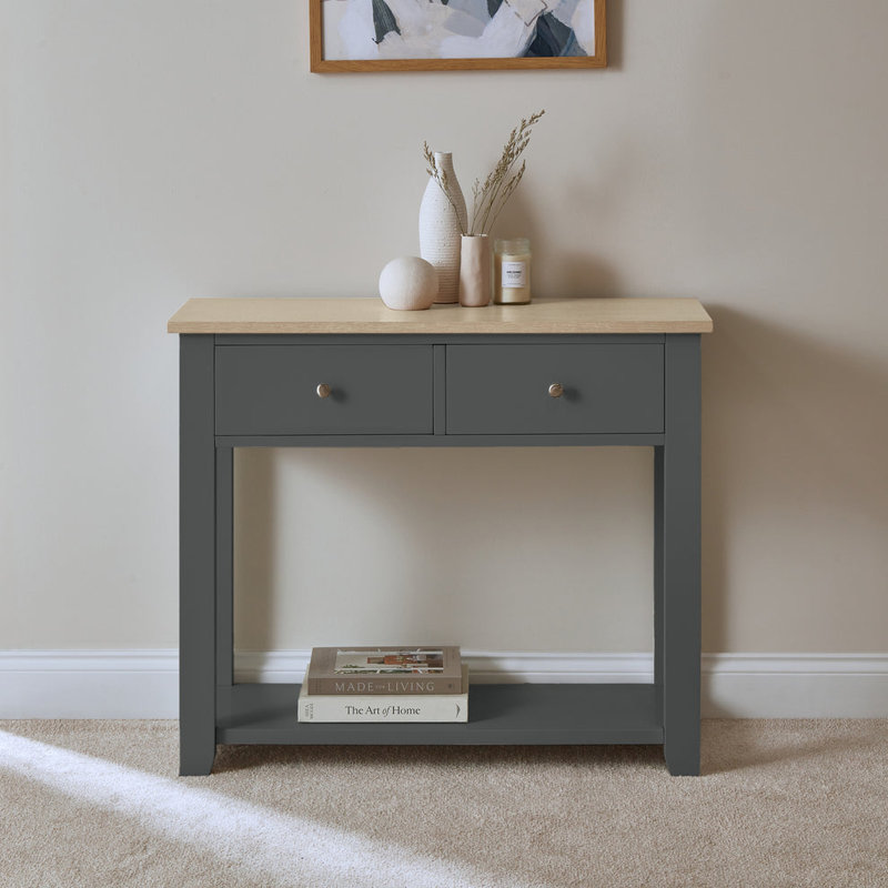 Kohen Solid Wood Top Console Table, 76cm H x 90cm W x 33cm D, Slate Grey