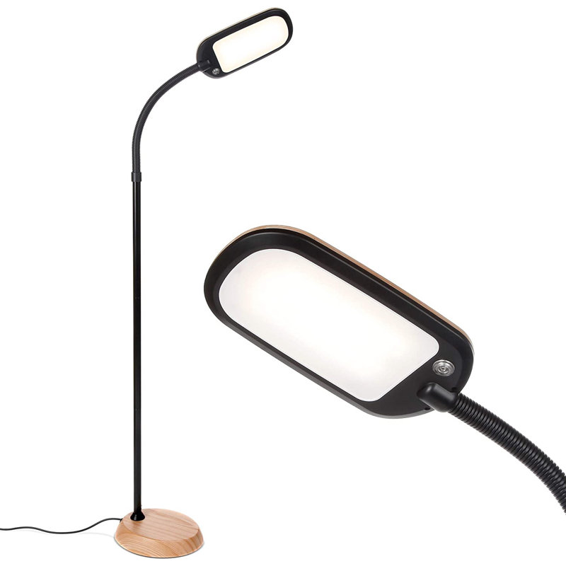 Adjustable Black and Wood LED Floor Lamp with 3-Way Switch
