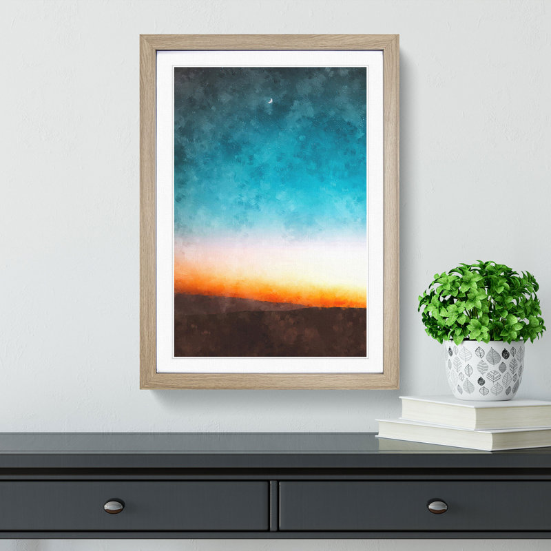 Moon & Stars Above Mashhad in Iran - Picture Frame Painting Print, 33cm H x 24cm W x 2cm D, Oak Framed