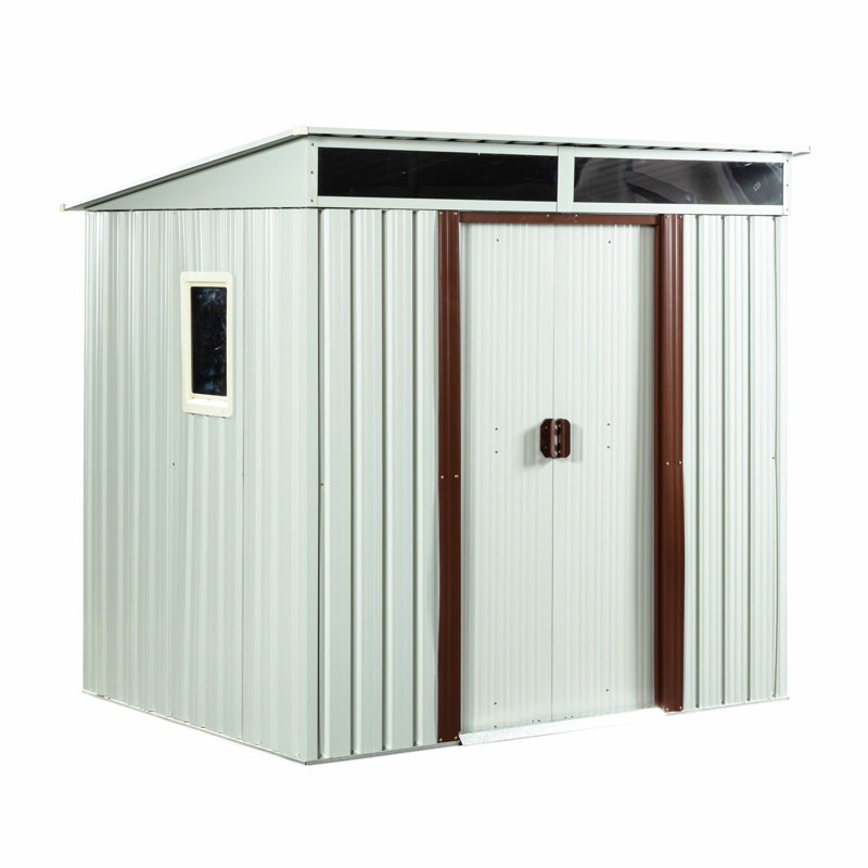 6 ft. W x 5 ft. D Lean-To Storage Shed with Window Transparent Plate,Modern Robust Construction Tool Shed with Sliding Doors and Padlock