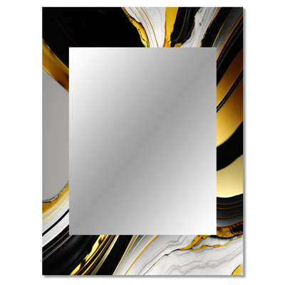 Abstract Geode Marble Waves Gold II - Abstract Decorative Mirror, Gold Wall Mirror, Printed Metal Art