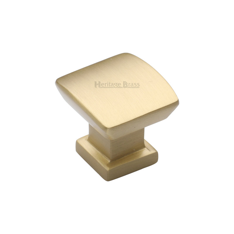 Heritage Brass Heritage Cabinet Knob Plinth Design with base, Satin Brass, 2.4cm H x 2.5cm W x 2.5cm D
