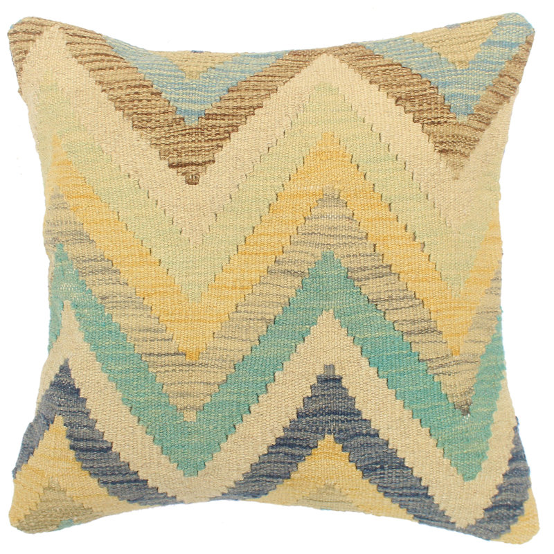 Coussin en kilim Bayadere, Bleu / beige / or / brun