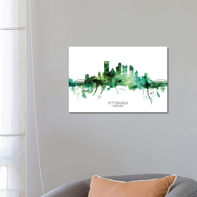 Pittsburgh Pennsylvania Skyline Green by Michael Tompsett - Wrapped Canvas Print, 45.72cm H x 66.04cm W
