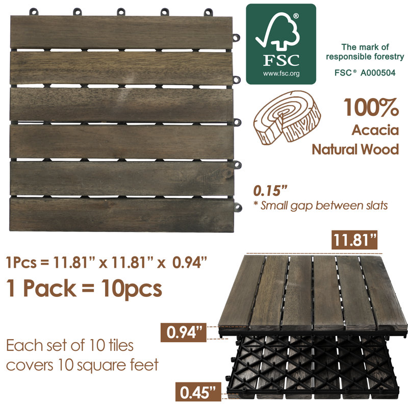 Carreau de terrasse en bois 11,81 po x 11,81 po Adt, Expresso