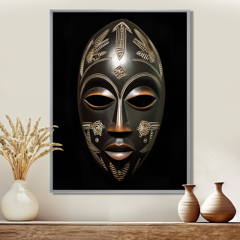 Masque africain traditionnel et ethnique V - art mural tribal africain, H 40 po x l 30 po x P 1,5 po, Encadrement argenté