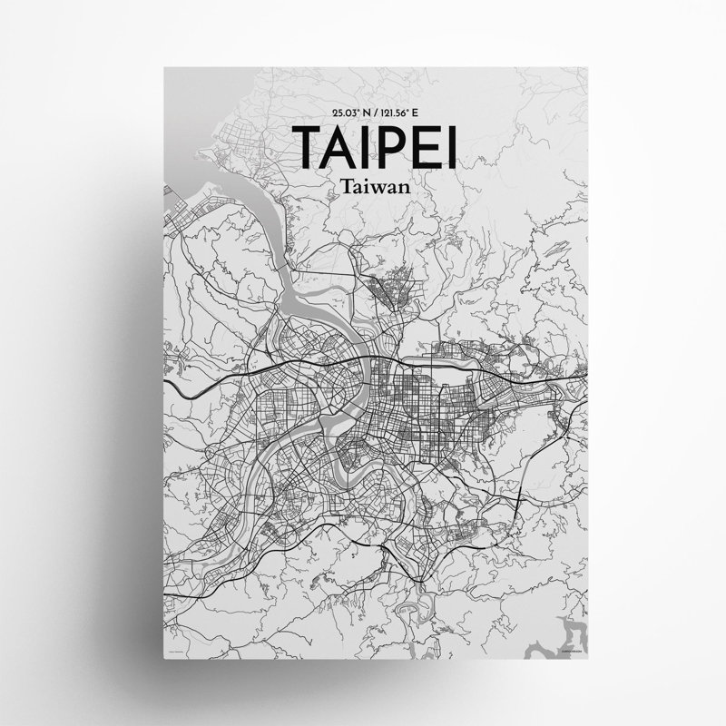 Taipei City Map In Tones - No Frame Print, 27.6cm H x 19.7cm W x 0.05cm D