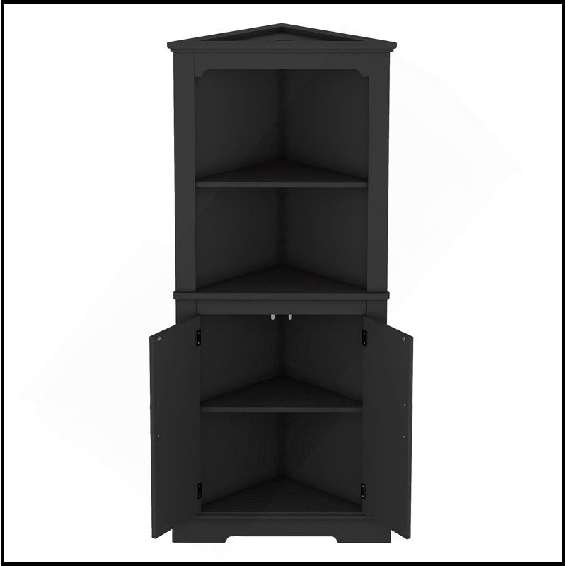 Tall Corner Cabinet With Doors For Living Room, Bathroom,Dining Room Or Kitchen, Black