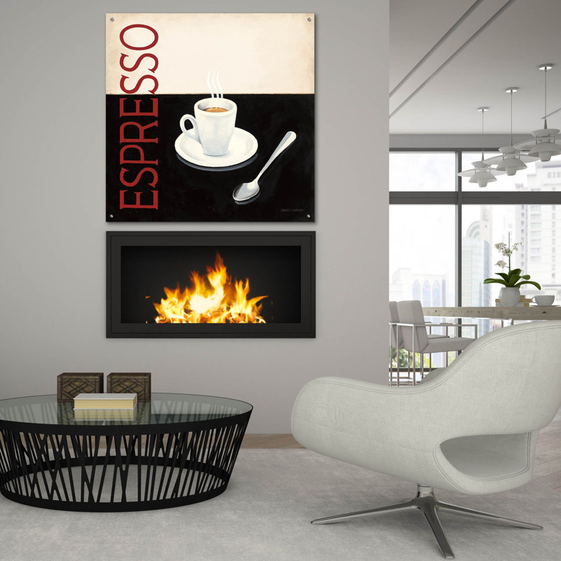 Art mural en verre rouge «Cafe Moderne 4» par Marco Fabiano, H 36 po x l 36 po x P 0,2 cm