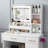 3-Color LED Vanity Mirror With Stool, Pink Dressing Table For Bedroom, 2 Drawers & 5 Storage Cabinets (4 Open + 1 Hidden), Adjustable Lighting-2020654464