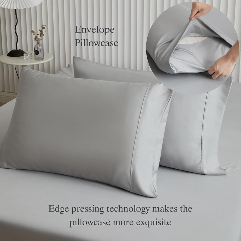 TENCEL Hand Woven Sheet Set, Twin Sheet Set with 1 Pillowcases, Gray