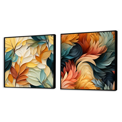 Idris - Ensemble de 2 collages carrés botaniques abstraits