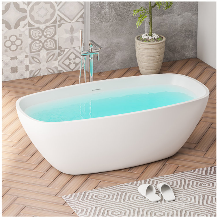 Vinura 66.9'' x 29.5'' Freestanding Soaking Solid Surface Bathtub