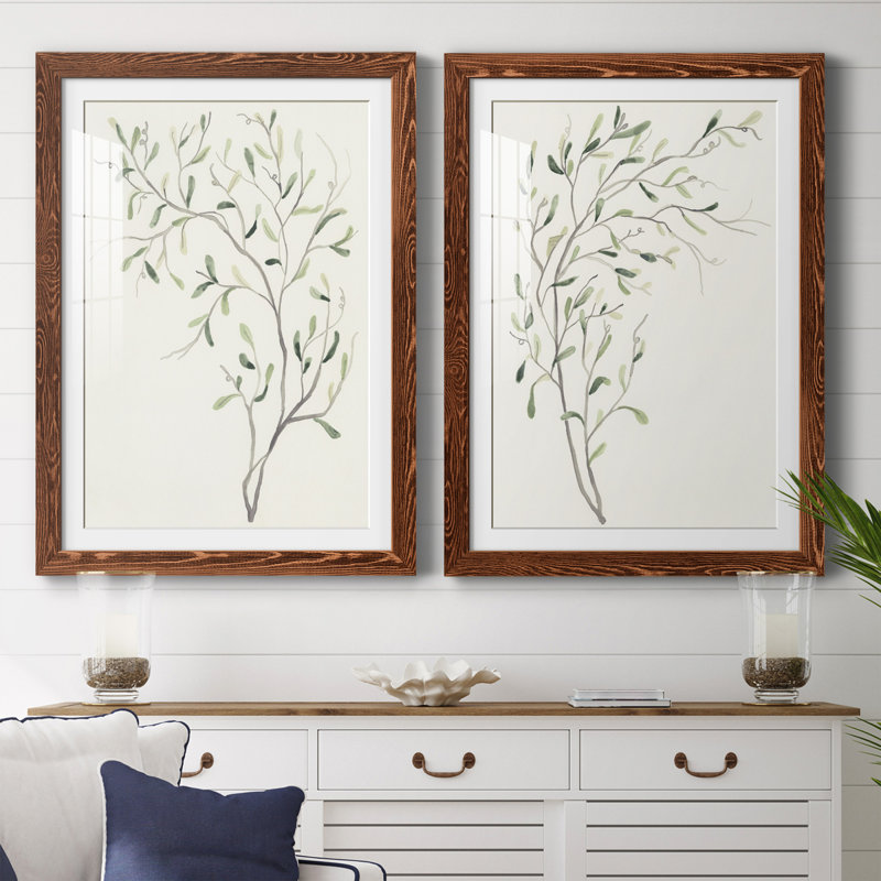 " Spindle Sprig I " 2 - Pieces Painting Print, 24" H x 36" W x 1.5" D, Maple Framed