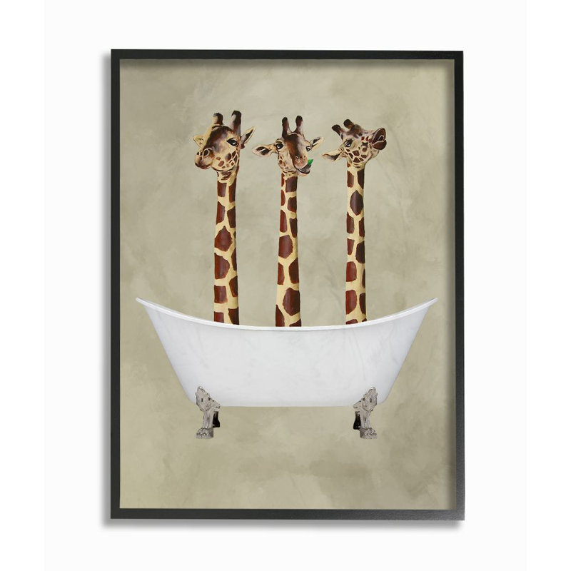Décoration murale Shepardson trois girafes dans une baignoire pour enfants, H 30 po x l 24 po x P 1,5 po