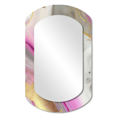 Doak rose et or marbre abstrait II - miroir décoratif cylindrique en marbre, miroir mural asymétrique moderne, impression d'art en métal