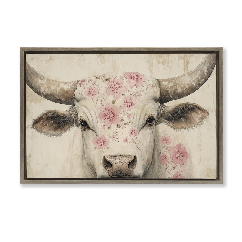 Bétail avec cadre flottant à motif de fleurs de cerisier, design par Heidi Kuntz, H 21 po x l 31 po
