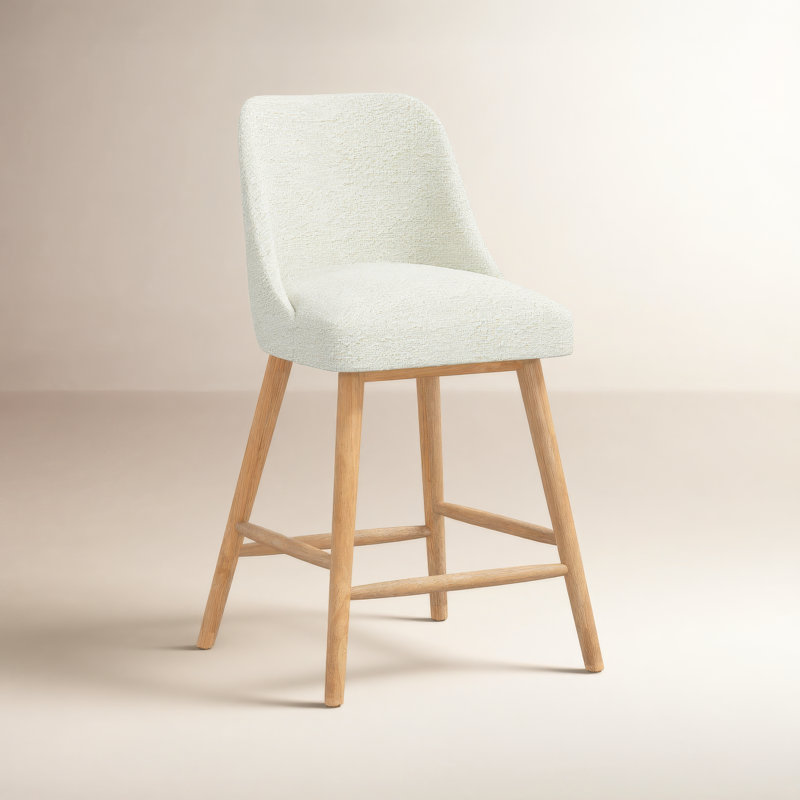 Gallie Upholstered Counter Stool with Solid Wood Frame, Counter Stool (27” Seat Height), Classic Snow Boucle, Natural