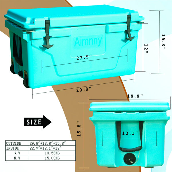 65 qt. Khaki Outdoor Camping Picnic Fishing Portable Cooler Portable Insulated Camping Cooler Box, Green