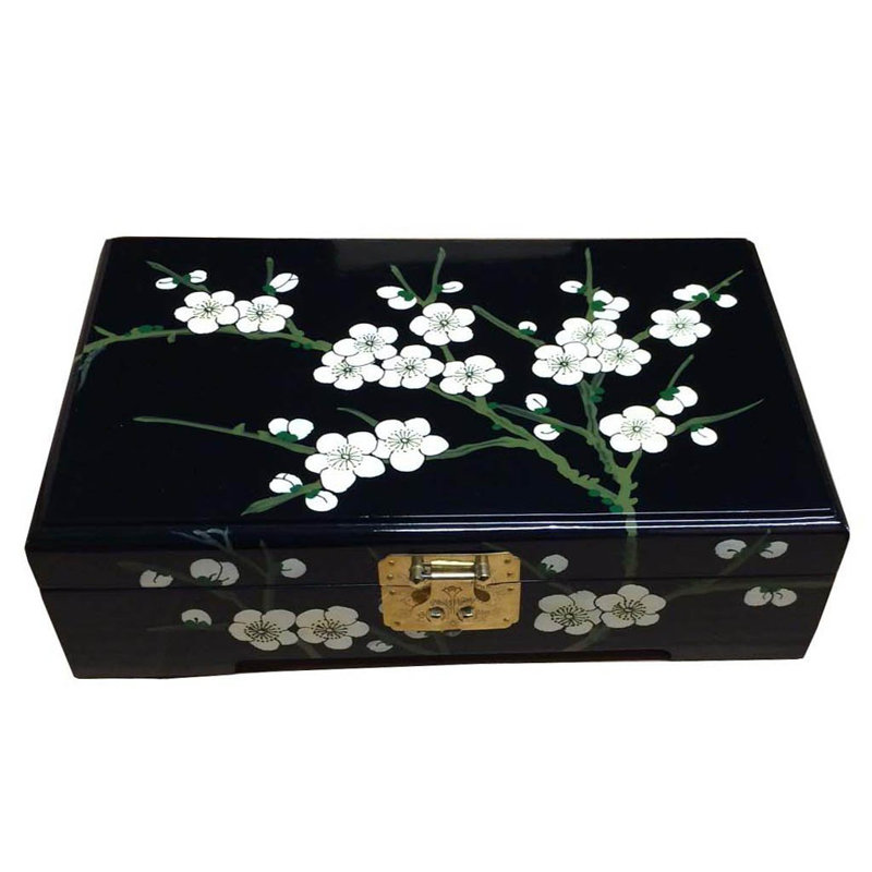 Hand Painted Oriental Blossom Jewellery Box