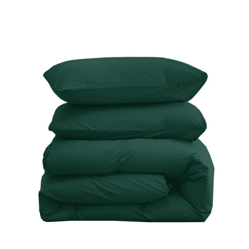 Microfiber Solid Colour Duvet Cover Set, Emerald, Double Duvet Cover + 2 Pillowcases