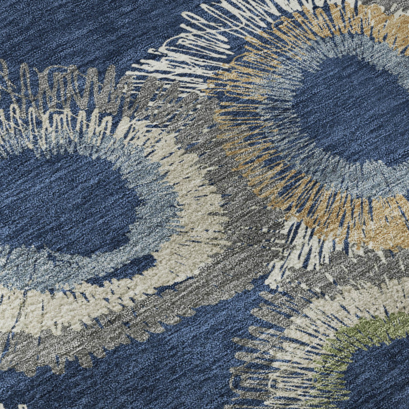Premium Machine Washable Mayfield AMF2278 Geometric Rug, Navy, 5' x 7'6"